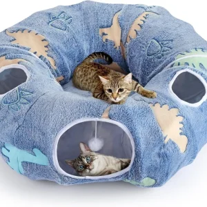 Foldable Cat Tunnel – Peekaboo Cave, Plush Bed & 4 Entry Points