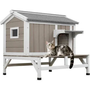 House for Outdoor Cats , Cat Shelter Wooden Pet House