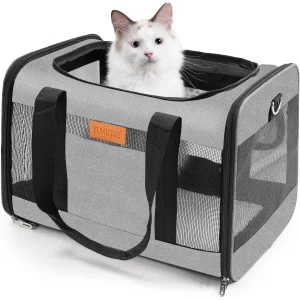 Soft-Sided Cat & Dog Carrier for Pets Up to 15 Lbs, Collapsible Travel Puppy Carrier with Lightweight Fabric, Grey