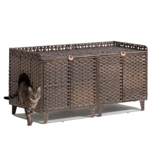 Large Rattan Litter Box Enclosure For 2 Cats